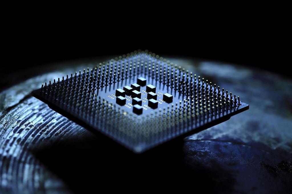 Close-up of advanced GPU chip with digital overlay